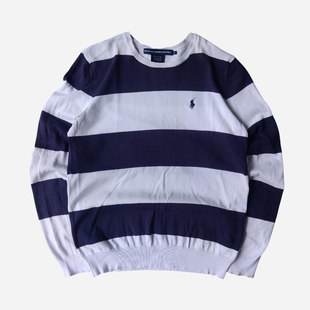 Vintage Ralph Lauren Sport Navy & White Horizontal Striped Lightweight Cotton Sw
